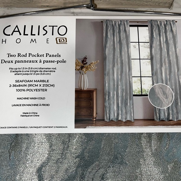 1-NWT CALLISTO HOME SEAFOAM MARBLE CURTAINS SET OF 2  36”x 96” PANELS - Picture 8 of 9